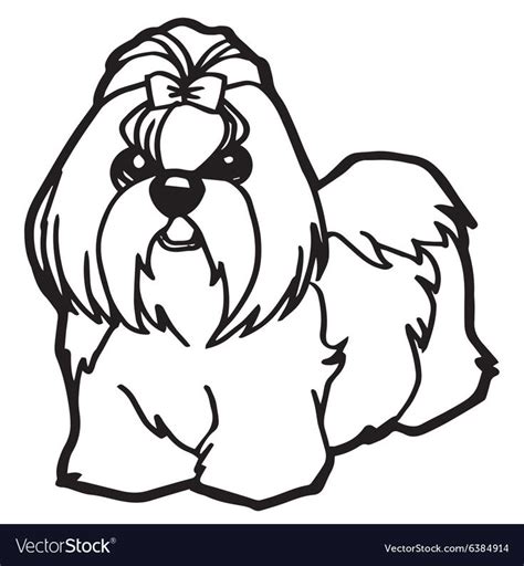 black  white drawing   small dog  long hair sitting
