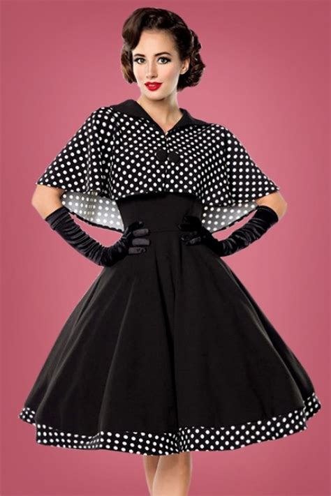 50s lesly polkadot cape swing dress in black
