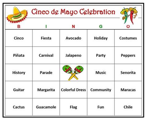 cinco de mayo party bingo game  cards mexican party bingo words