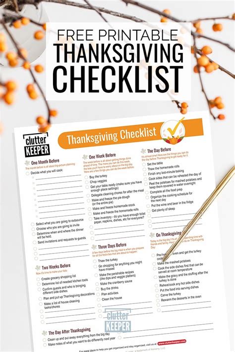 organized  thanksgiving  printable checklist