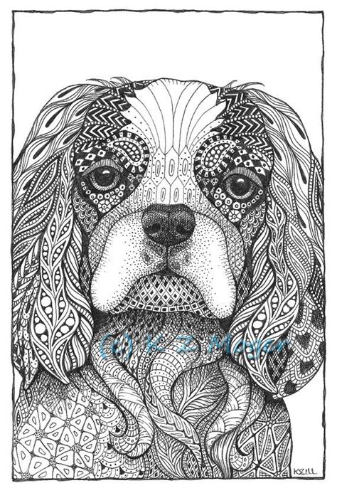 small breed dog portraits matted print  original drawing mandala art