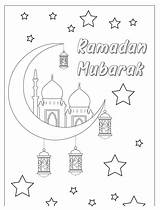Mubarak Mosque Colouring Selamat Eid Stars Aidilfitri sketch template