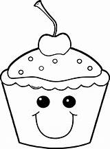 Cupcake Coloring Pages Cartoon Cute Smile Printable Outline Happy Fun sketch template