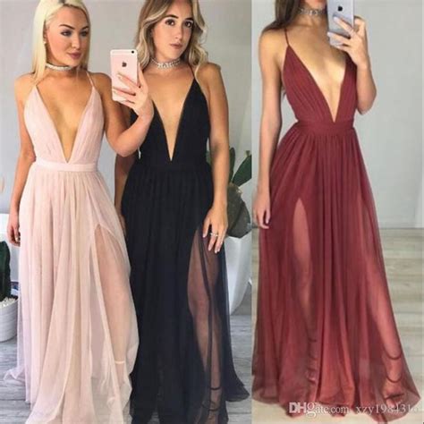 Stunning Plunge V Neck Prom Dresses Attractive Backless Criss Cross