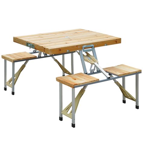 Outsunny Portable Picnic Table Set Folding Camping Table With Four