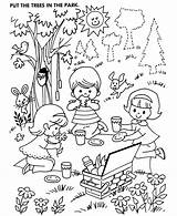 Picnic Pages Park Coloring Activity Sheet Colouring Kids Color Activities Counting Printable Family Sheets Drawing Number Fun Objects Honkingdonkey Together sketch template