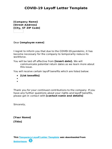 sample letter  loss  employment due  covid    template