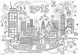 Coloring Pages Fireworks Buildings Years Stitching Use Year sketch template