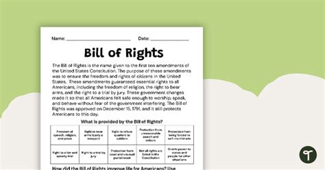 grade bill  rights worksheets