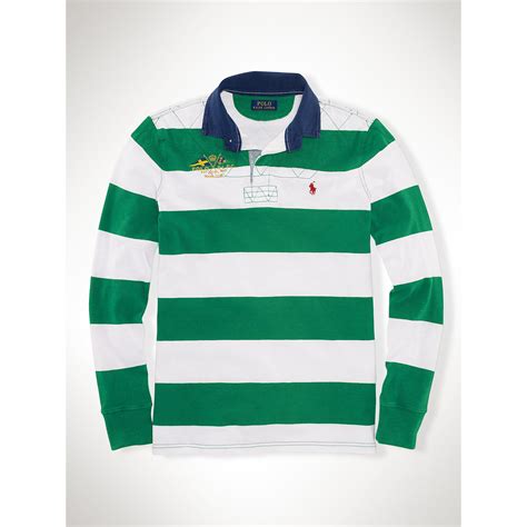 lyst polo ralph lauren custom fit striped rugby shirt  green  men
