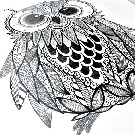 ugle owl zentangle ink doodle drawing sketch tegning zendoodle