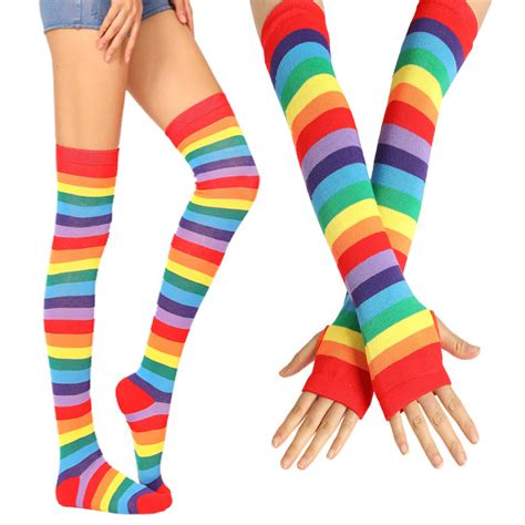 Medias Coloridas De Arcoíris Para Mujer Calcetines Hasta El Muslo