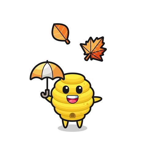 cartoon van de schattige bijenkorf die een paraplu vasthoudt  de