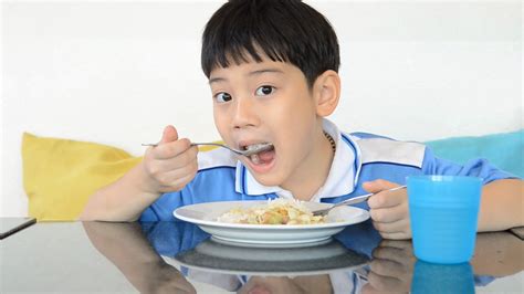 asian boy eating fried rice stock video footage  sbv