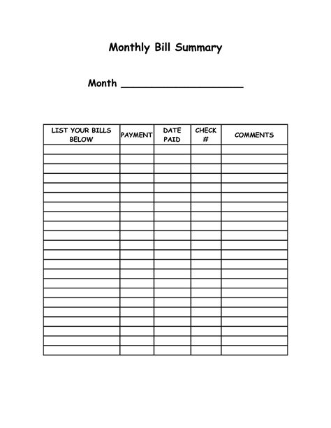 blank bill payment organizer monthly bill summary  cats