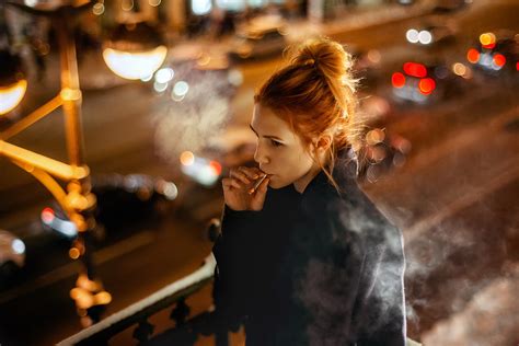 Women Women Outdoors Redhead Smoking Cigarettes Smoke 2200x1467