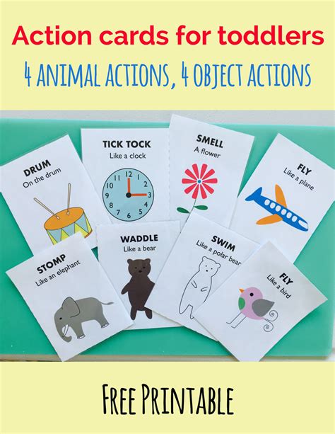 action cards  toddlers  printable  animal actions  object