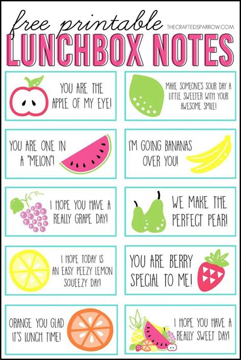 lunch notes  kids  printable lunchbox notes