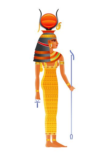 hathor egyptian goddess sky deity with sun cow horns ancient egyptian