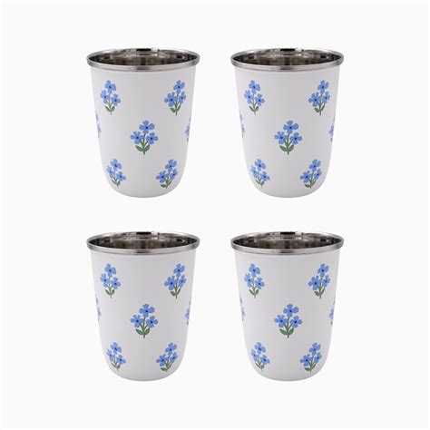 blue floral short enamelware tumbler set of 4 trudie