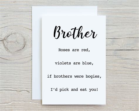 Funny Brother Poem Card If Brothers Were Bogies Etsy