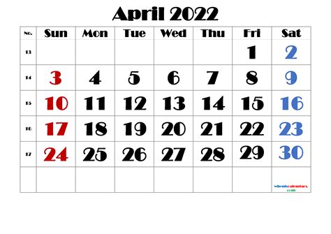 printable calendar april