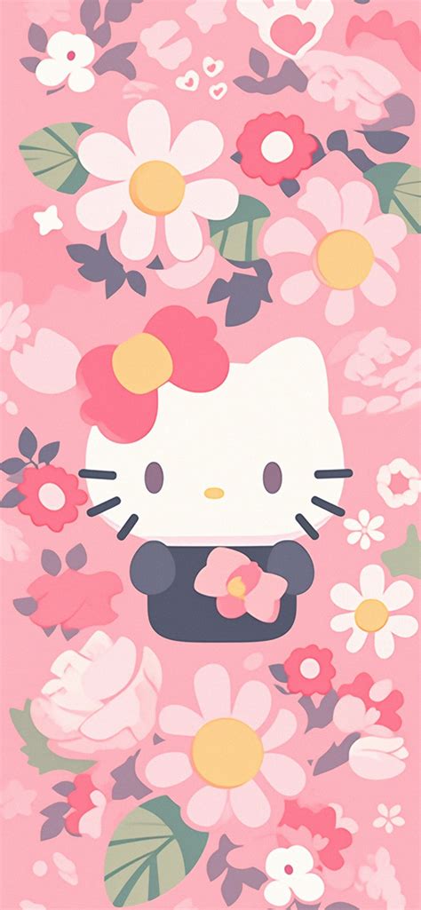 kitty pink flowers pattern wallpapers  kitty wallpapers