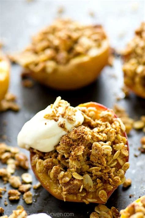 baked peaches with oatmeal pecan streusel