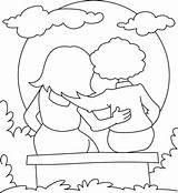Colorir Amizade Desenhos Amigas Abraçados Conversando Kleurplaten Abracados Duas Preschoolers sketch template