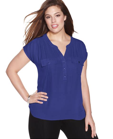 lyst  international concepts  size short sleeve blouse  blue