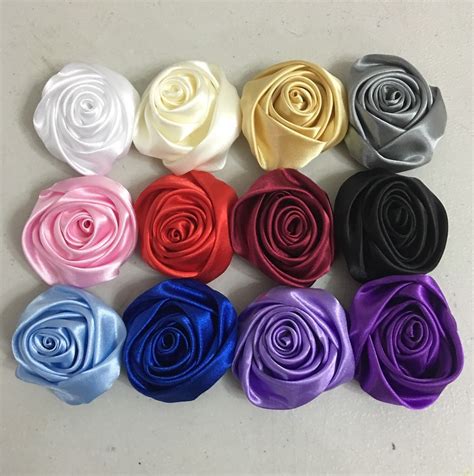 24pc mixed color satin ribbon rose flower diy wedding bouquet 50mm 2