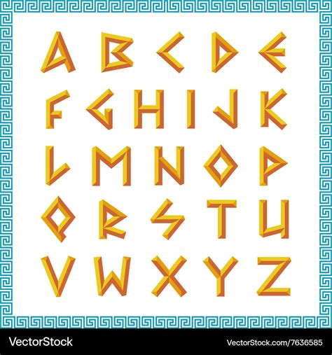 greek font golden bevel stick style letters vector image