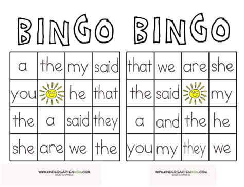 bingo sight words  copy kindergarten mom
