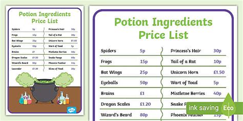 magic potion ingredients price list lehrer gemacht