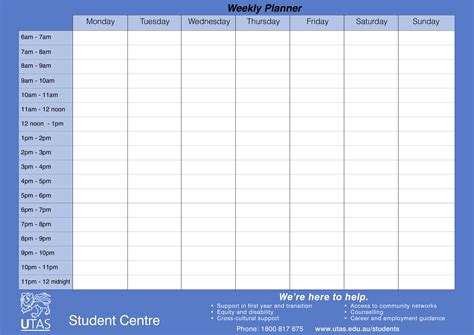 printable student weekly planner templates  allbusinesstemplatescom