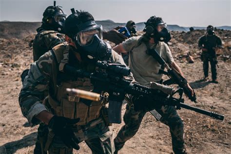 marines  st marine raider support battalion conduct  fire training  gas masks