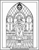 Coloring Communion Catholic Pages Sacraments First Sacrament Blessed Priest Kids Stained Glass Jesus Holy Eucharist High Catechism Mass Book Color sketch template