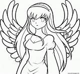 Anime Angel Coloring Girl Drawings Pages Easy Draw Printable Color sketch template