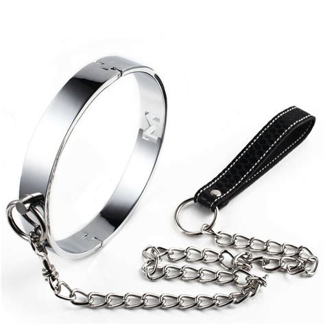 stainless steel neck collar chain lockable slave restraints magnetic