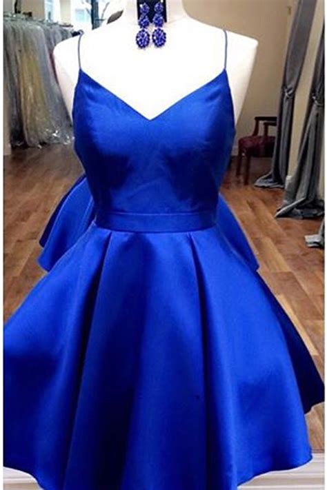 Royal Blue Straps Short Homecoming Dress With Ribbon Short Prom Dress
