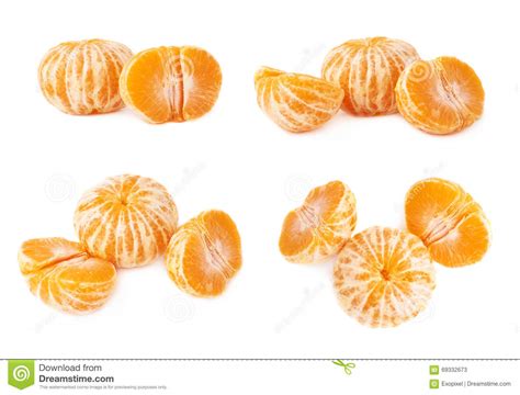 Two Halves Anh Whole Fresh Juicy Tangerine Fruit Isolated Over The