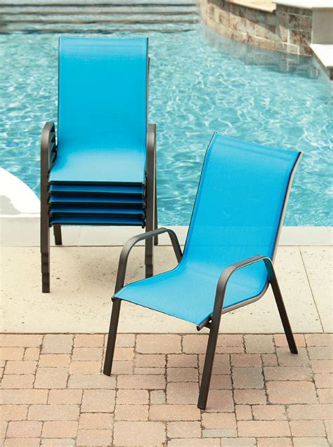 essential garden bartlett solid blue stack chair outdoor living