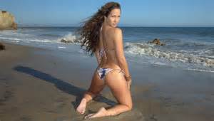 Pretty Swimsuit Bikini Model Goddess With Long Brown