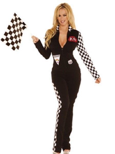 Sexy Race Car Driver Black And Checkered Jumpsuit Costume 2pc Elegant