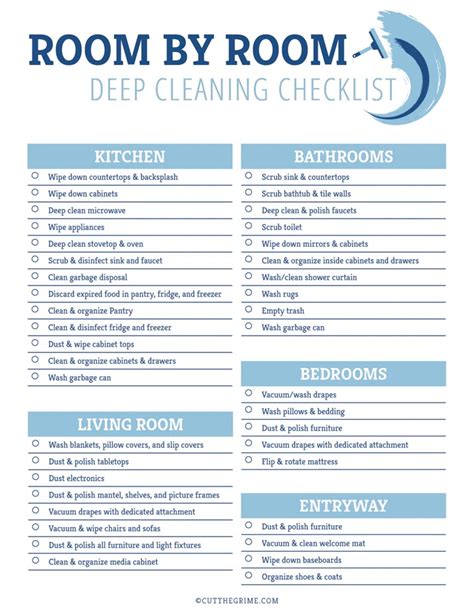 printable deep cleaning checklist cut  grime