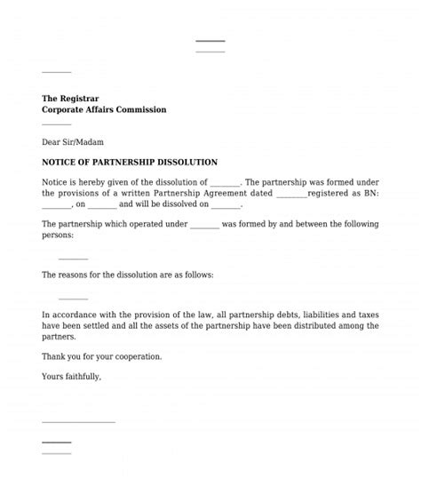 partnership dissolution letter gotilo