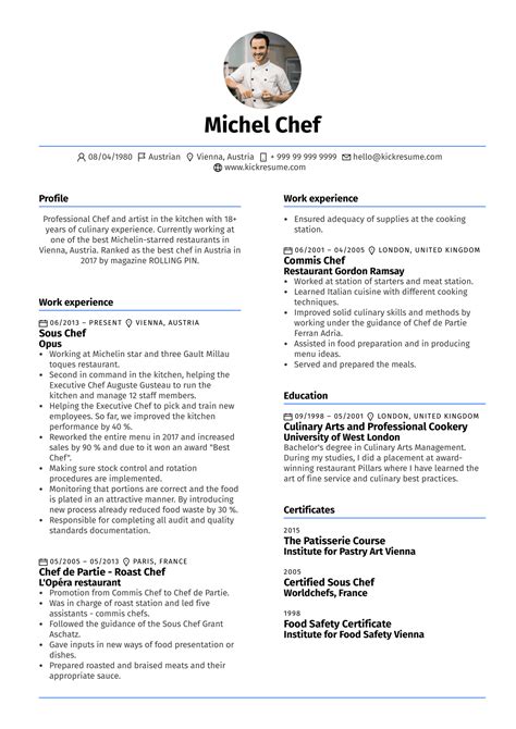 cook chef resume examples april