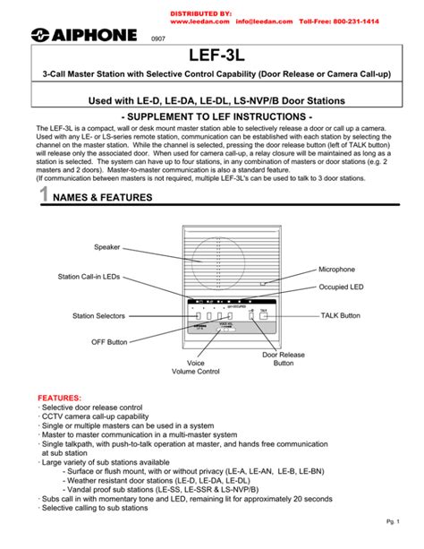 aiphone lef   call master intercom station wiring instructions