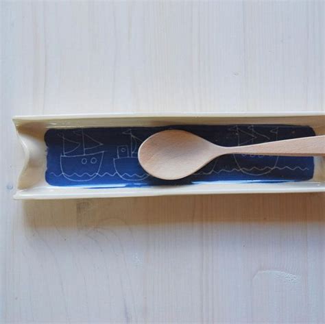 Spoon Rest Serving Tray Blue Boats Handmade Ceramic Tray