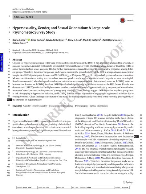 pdf hypersexuality gender and sexual orientation a large scale